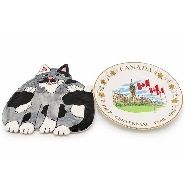 Canada 1967 Centennial Plate, Cat Wall Art, Decorative Dish, Green Velvet Jewelry Box