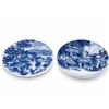 Image 1 : Two Blue and White Decorative Plates and Two Clear Glass Serving Platters