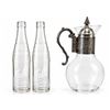 Image 1 : Pair Western Tall Soda Bottles With Glass Pitcher and Metal Handle