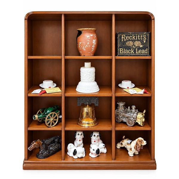 Decorative Figurines, Trinket Boxes, Miniature Hats, and Containers in Cabinet