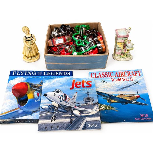 Lot: Aircraft Calendars, Cookie Cutters, Ceramic Figurines