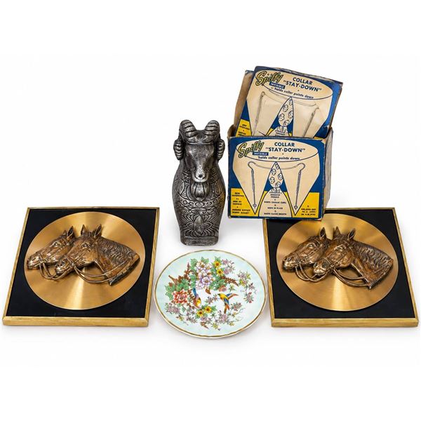 Horse Head Wall Plaques with Metal Roundels on Black Backgrounds