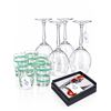 Image 1 : 5 Green Band Glass Tumblers, 3 Wine Glasses, and Bar Tool Gift Set