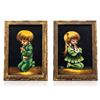 Image 1 : Vic Black Velvet Paintings Praying Boy and Girl in Wooden Frames