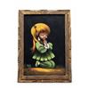 Image 2 : Vic Black Velvet Paintings Praying Boy and Girl in Wooden Frames