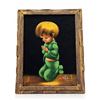 Image 3 : Vic Black Velvet Paintings Praying Boy and Girl in Wooden Frames