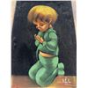 Image 4 : Vic Black Velvet Paintings Praying Boy and Girl in Wooden Frames