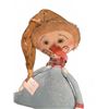 Image 2 : Handmade Fabric Snowman Doll with Blue Dress, Red Hat, Striped Legs, Heart Accessory