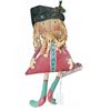 Image 1 : Folk Art Christmas Doll Soft Sculpture with Green Hat, Red Dress, Long Legs