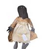 Image 1 : Handmade Cloth Rag Doll with Black Fabric Face, Button Eyes, Plaid Dress and Apron