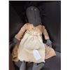 Image 2 : Handmade Cloth Rag Doll with Black Fabric Face, Button Eyes, Plaid Dress and Apron