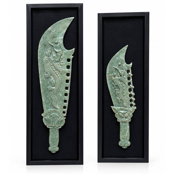 Framed Chinese Style Decorative Jade Dragon Swords