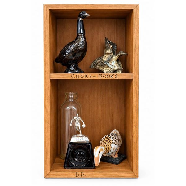 Lot: Metal Duck and Geese Figurines, NBA Trophy, Bottle, Duck Decor