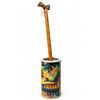 Image 2 : Pair Ceramic Poster-Style Umbrella Stands With Glass Bottle and Wooden Mallet