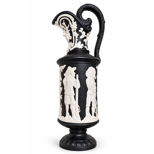 Black Basalt Style Ceramic Pitcher with White Classical Relief Decoration