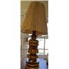 Image 1 : Mid-Century Modern Stacked Wood Table Lamp with Pleated Fabric Shade