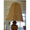 Image 2 : Mid-Century Modern Stacked Wood Table Lamp with Pleated Fabric Shade