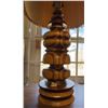 Image 3 : Mid-Century Modern Stacked Wood Table Lamp with Pleated Fabric Shade