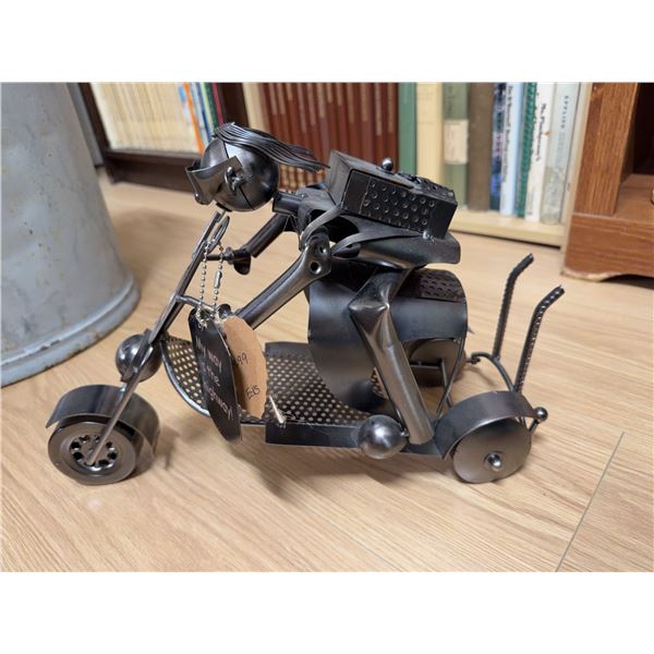 Metal Sculpture Figurine Of Motorcyclist On Chopper, Bolt And Nut Art