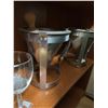 Image 2 : 2 Stainless Steel Cone Strainers With Pestle, 2 Crest Wine Glasses, 1 Floral Jar