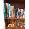 Image 1 : Bookshelf Lot: Canadian History Books, Western Paperbacks, Glass Teapot, Carnation Trays