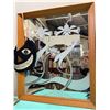Image 2 : Framed Decorative Etched Glass Mirror with Floral Motif and Hanging Cat Face Mask
