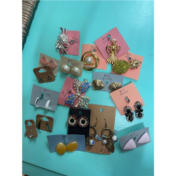 Costume Earrings Lot, Various Designs, Colours, and Materials, 14 Pairs