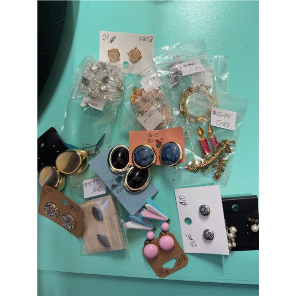 Costume Earrings Lot, Various Styles, Materials, and Carded Sets, 10+ Pairs