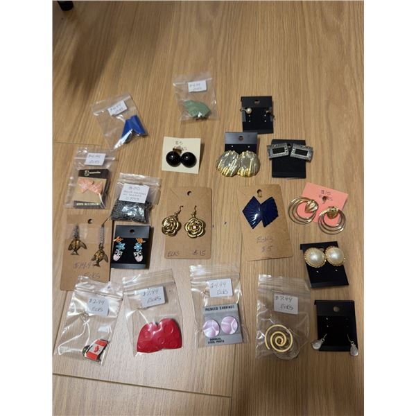 Costume Earrings Mixed Styles Including Studs, Dangles, and Clip-Ons
