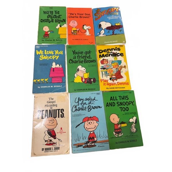 Peanuts and Dennis the Menace Paperback Book Lot by Schulz and Ketcham, 9 Books