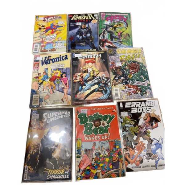 Comic Book Lot Including Superman, Punisher, Freex, Veronica, Earth 2, Barney Bear