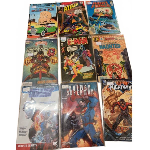 Comic Book Lot Including Spider-Man E-Man Batman Superman Nightwing and Others