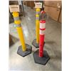 Image 1 : (2) Uline Yellow Delineator Post with Bases and (1) Uline Orange Delineator Post with Base