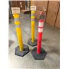 Image 2 : (2) Uline Yellow Delineator Post with Bases and (1) Uline Orange Delineator Post with Base