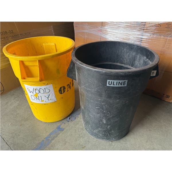 Pair of Uline 55 Gallon Trash Cans