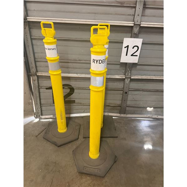 (3) Uline Yellow Delineator Post with Bases