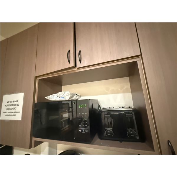 Black Microwave and Black Toaster