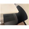Image 14 : (2) White Adjustable Tables 55"x28"x32" with (9) Black Poly Mold chairs