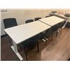 Image 1 : (2) White Adjustable Tables 55"x28"x32" with (9) Black Poly Mold chairs