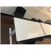 Image 3 : (2) White Adjustable Tables 55"x28"x32" with (9) Black Poly Mold chairs