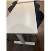 Image 4 : (2) White Adjustable Tables 55"x28"x32" with (9) Black Poly Mold chairs