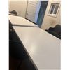 Image 7 : (2) White Adjustable Tables 55"x28"x32" with (9) Black Poly Mold chairs