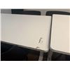 Image 9 : (2) White Adjustable Tables 55"x28"x32" with (9) Black Poly Mold chairs