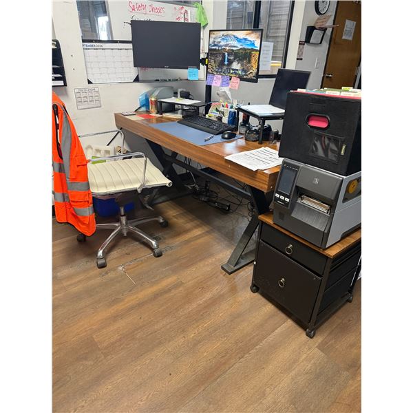 Modern 2 Drawer Desk. Two Drawer Rolling Cart and White and Chrome Office Chair