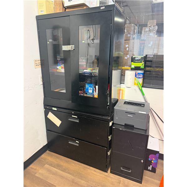 (3) Assorted Metal Office Storage Cabinets (Two Door Cabinet Needs Door Repaired/ Contents Not Inclu