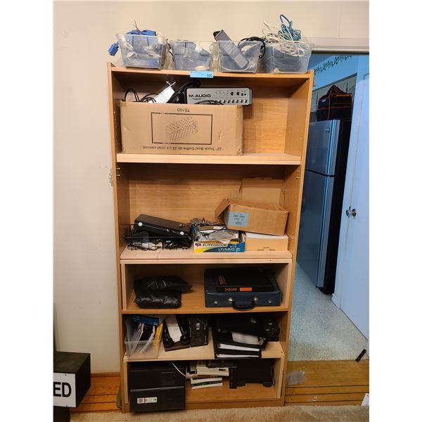 Shelf w/Contents - Cables, Remotes, M-Audio M-Track, Etc.