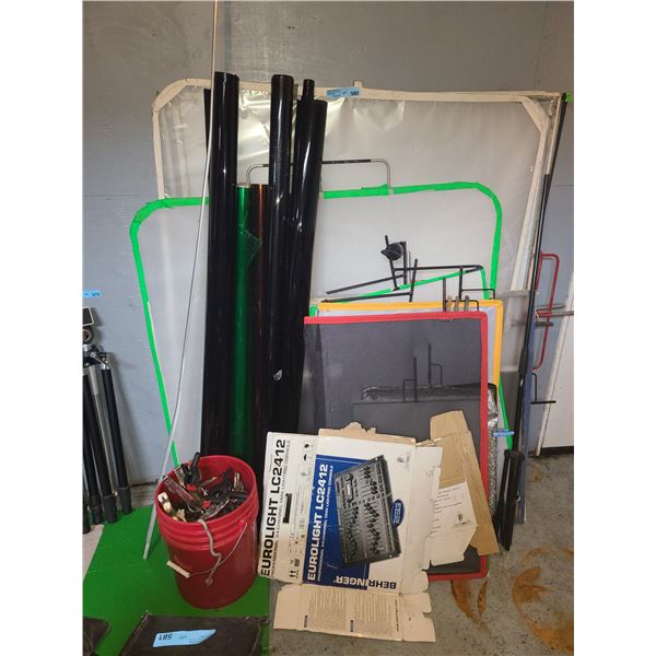 Studio Production Grip Lot: Diffusion Frames, Scrim Flags, Behringer Eurolight LC2412 Console Box, S