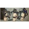 Image 1 : Set of 3 Vintage Firefighter SCBA Air Tanks with Harnesses, Regulators & Full-Face Masks