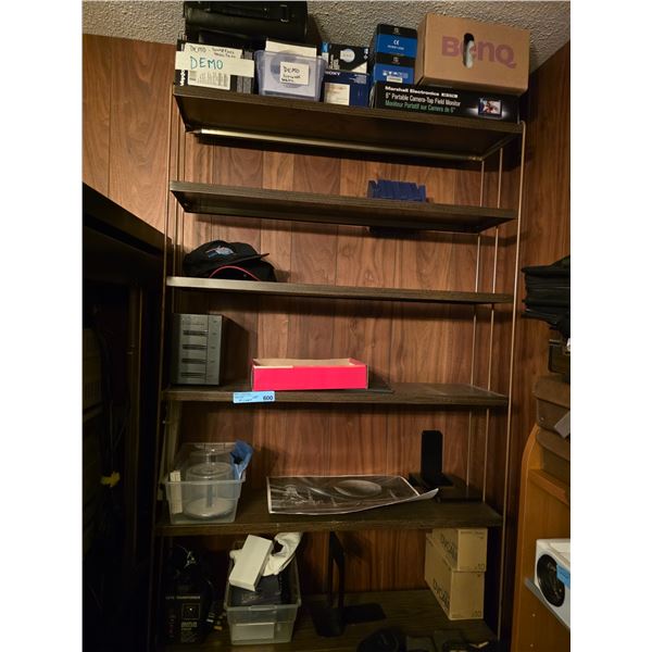 Shelf w/Contents - Auto Transformer, Hats, DVCAM, Field Monitor, Etc.