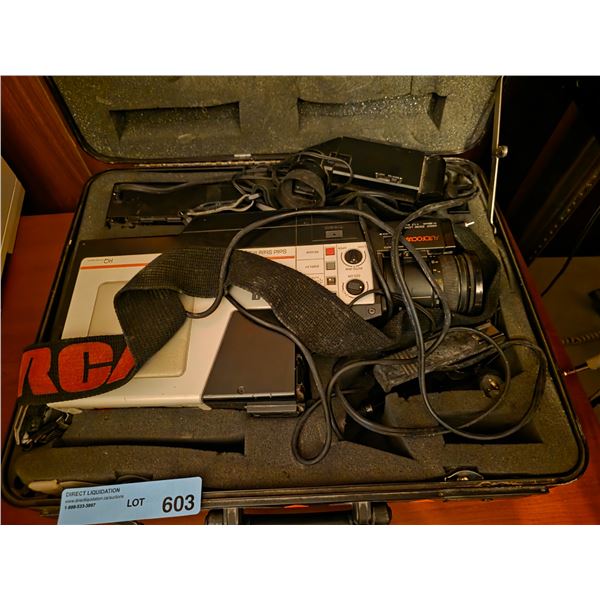 Vintage RCA Portable VHS Video Recorder with Camera Lens & Accessories in Hard Briefcase